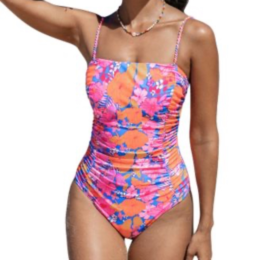 Cupshe Women’s Swimsuit Floral One Piece - Pink and Orange Size XL